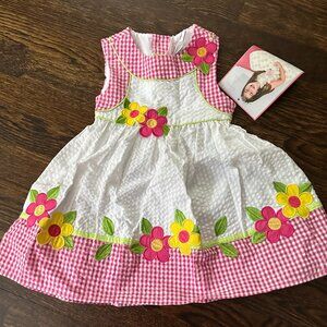 Jenny & Me Seersucker Dress., Size 2T, White, Pink, Yellow & Green